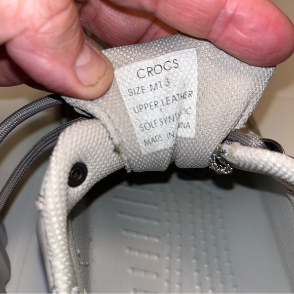 Crocs Shoes mens Size 13 gray Khaki Camo Leather Boat Lace up Tie rare - Picture 2 of 7